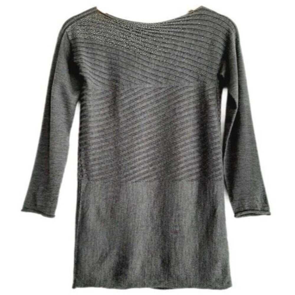 TABARONI CASHMERE Ribbed Sweater Grey w/ Rhinestones Sz XXS - XS